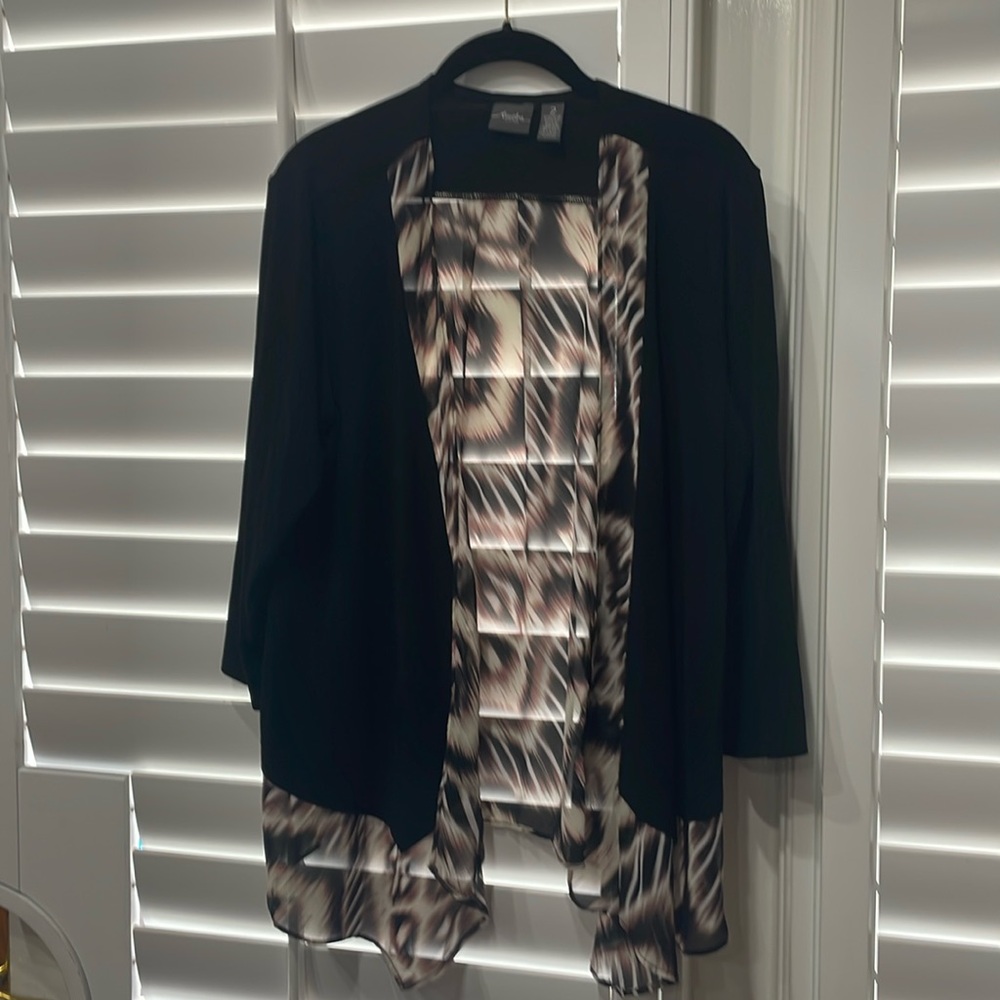 Chico’s Travelers Jacket,  3/4 sleeves w/sheer back. Chicos size 2= (12).